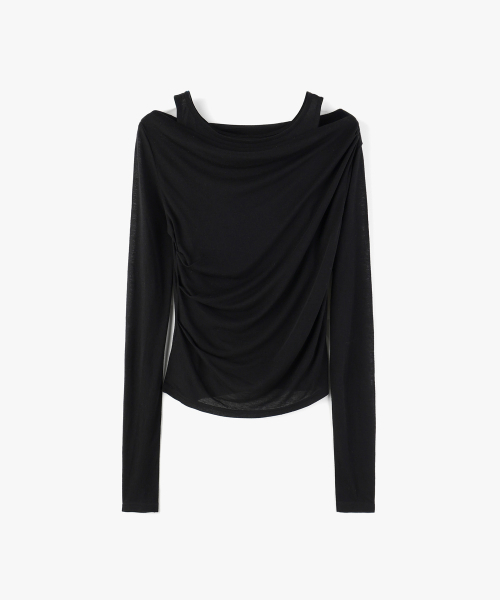 MONGDOL（モンドル）の「[SET] ワンショルダードレーピングレイヤードTシャツ ブラック MDTS088BLACK（Tシャツ/カットソー・レディース・その他・F）」の6枚目の写真