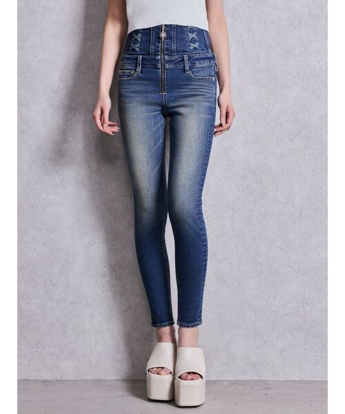 GYDA（ジェイダ）の「ハイウエストsacred edge crossフロントZIPレースアップスキニーデニムパンツ（デニムパンツ・レディース・ブルー/ライトブルー/ブラック・MEDIUM/SMALL/X-SMALL）」の3枚目の写真