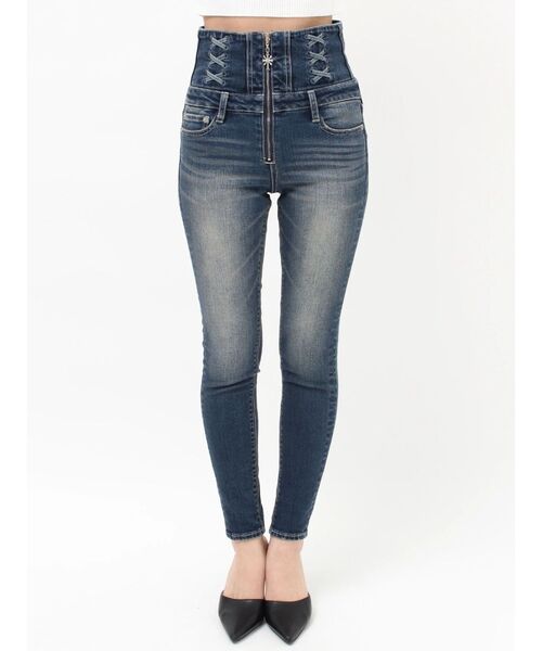 GYDA（ジェイダ）の「ハイウエストsacred edge crossフロントZIPレースアップスキニーデニムパンツ（デニムパンツ・レディース・ブルー/ライトブルー/ブラック・MEDIUM/SMALL/X-SMALL）」の12枚目の写真