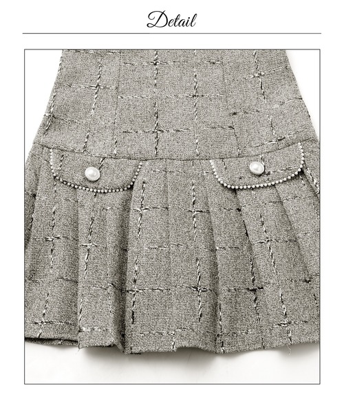 darial（ダリアル）の「ツイードチェックパールビジュー半袖Aラインミニ丈キャバドレス（ドレス・レディース・グレー・S/M）」の16枚目の写真