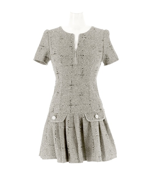 darial（ダリアル）の「ツイードチェックパールビジュー半袖Aラインミニ丈キャバドレス（ドレス・レディース・グレー・S/M）」の22枚目の写真