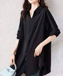 ゆったりシルエット ロングシャツブラウス