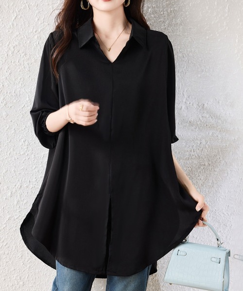 2ly2(トゥーリートゥー)の「ゆったりシルエット ロングシャツブラウス(シャツ/ブラウス・レディース・ブラック・FREE)」の3枚目の写真