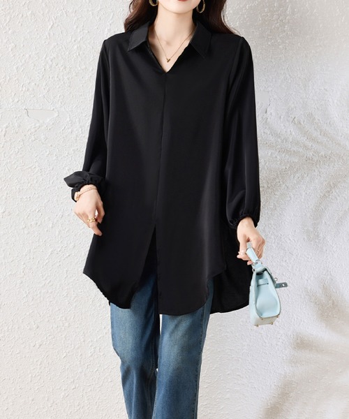 2ly2(トゥーリートゥー)の「ゆったりシルエット ロングシャツブラウス(シャツ/ブラウス・レディース・ブラック・FREE)」の5枚目の写真