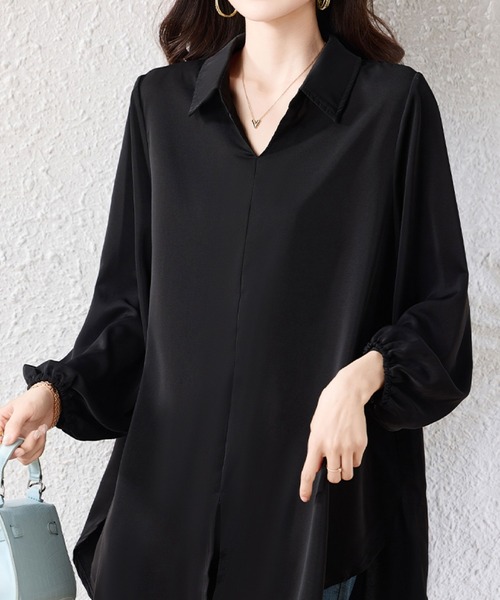 2ly2(トゥーリートゥー)の「ゆったりシルエット ロングシャツブラウス(シャツ/ブラウス・レディース・ブラック・FREE)」の6枚目の写真
