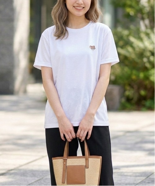 Tom&Jerry(トムアンドジェリー)の「【TOM & JERRY/トムとジェリー】胸ワンポイントキャラクター総柄DRYメッシュ半袖Tシャツ(吸水速乾)(Tシャツ/カットソー・レディース・イエロー/ネイビー/ブラック/ホワイト・LARGE/MEDIUM)」の1枚目の写真