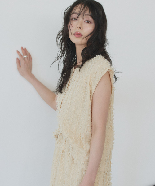 Eclat one（エクラワン）の「【Eclat one】フリンジ ジャガード ノースリーブ トップス ◎（シャツ/ブラウス・レディース・モカ/ベージュ/ブラック・M）」の14枚目の写真