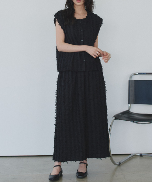 Eclat one（エクラワン）の「【Eclat one】フリンジ ジャガード ノースリーブ トップス ◎（シャツ/ブラウス・レディース・モカ/ベージュ/ブラック・M）」の8枚目の写真
