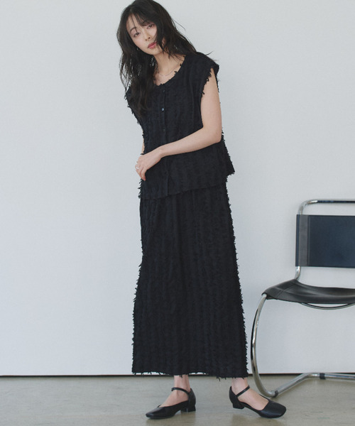 Eclat one（エクラワン）の「【Eclat one】フリンジ ジャガード ノースリーブ トップス ◎（シャツ/ブラウス・レディース・モカ/ベージュ/ブラック・M）」の13枚目の写真