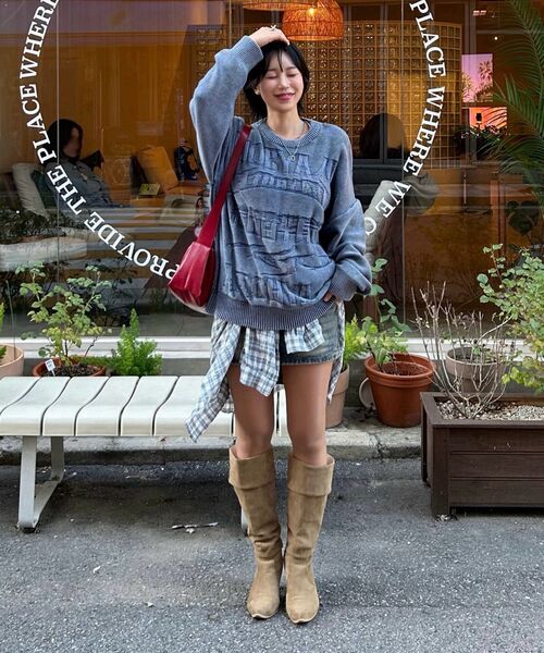 AJOBYAJO（アジョバイアジョ）の「[PBA] Five AJO Logos Washed Sweater [NAVY]（ニット/セーター・レディース・その他・L/XL/M）」の3枚目の写真