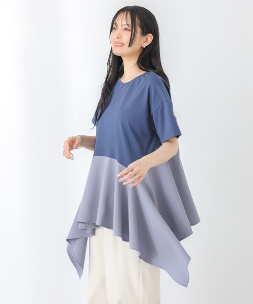 n'OrLABEL（ノアールレーベル）の「【接触冷感】異素材ヘムラインカットソー（Tシャツ/カットソー・レディース・ブラック/ブルー・1/2）」の4枚目の写真