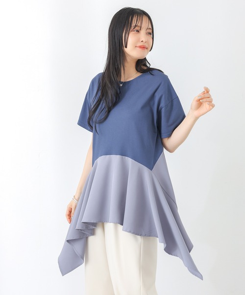 n'OrLABEL（ノアールレーベル）の「【接触冷感】異素材ヘムラインカットソー（Tシャツ/カットソー・レディース・ブラック/ブルー・1/2）」の5枚目の写真
