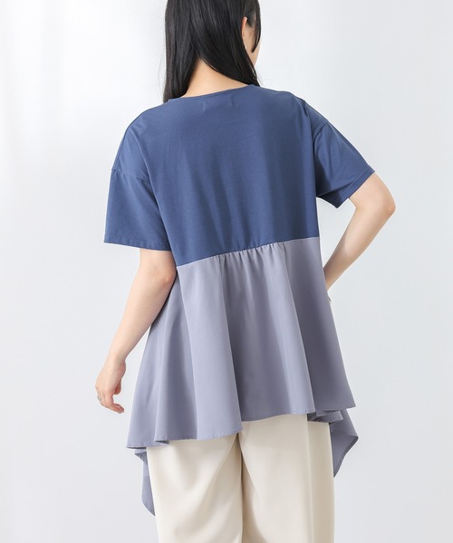 n'OrLABEL（ノアールレーベル）の「【接触冷感】異素材ヘムラインカットソー（Tシャツ/カットソー・レディース・ブラック/ブルー・1/2）」の7枚目の写真