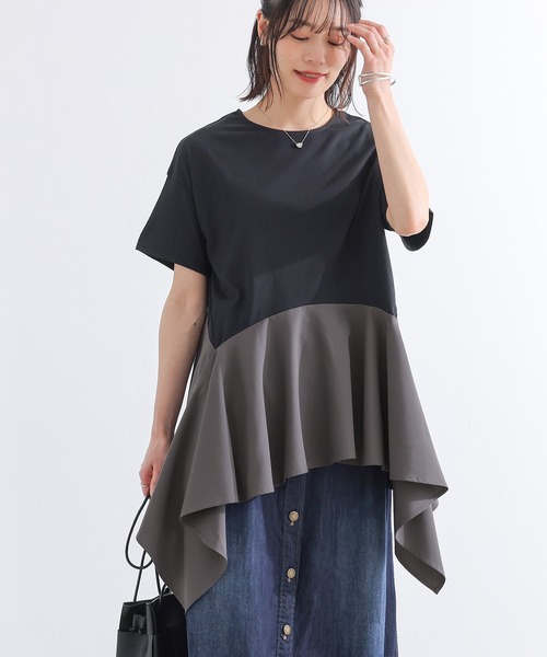 n'OrLABEL（ノアールレーベル）の「【接触冷感】異素材ヘムラインカットソー（Tシャツ/カットソー・レディース・ブラック/ブルー・1/2）」の13枚目の写真