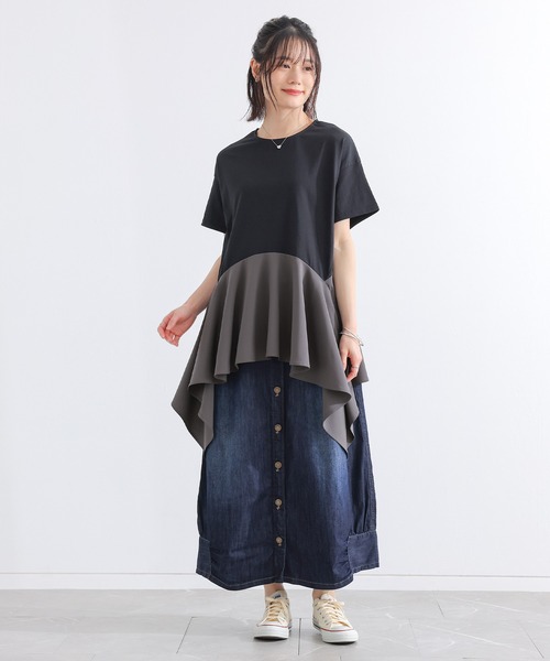 n'OrLABEL（ノアールレーベル）の「【接触冷感】異素材ヘムラインカットソー（Tシャツ/カットソー・レディース・ブラック/ブルー・1/2）」の14枚目の写真