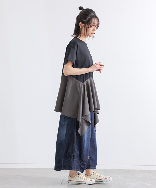 n'OrLABEL（ノアールレーベル）の「【接触冷感】異素材ヘムラインカットソー（Tシャツ/カットソー・レディース・ブラック/ブルー・1/2）」の15枚目の写真