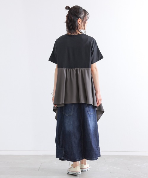 n'OrLABEL（ノアールレーベル）の「【接触冷感】異素材ヘムラインカットソー（Tシャツ/カットソー・レディース・ブラック/ブルー・1/2）」の16枚目の写真