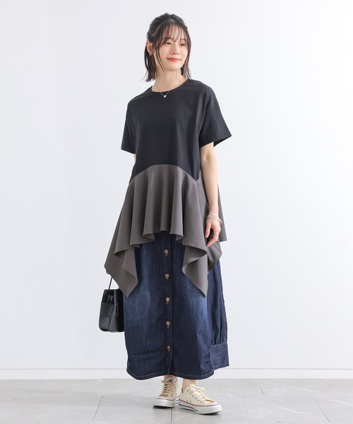 n'OrLABEL（ノアールレーベル）の「【接触冷感】異素材ヘムラインカットソー（Tシャツ/カットソー・レディース・ブラック/ブルー・1/2）」の18枚目の写真