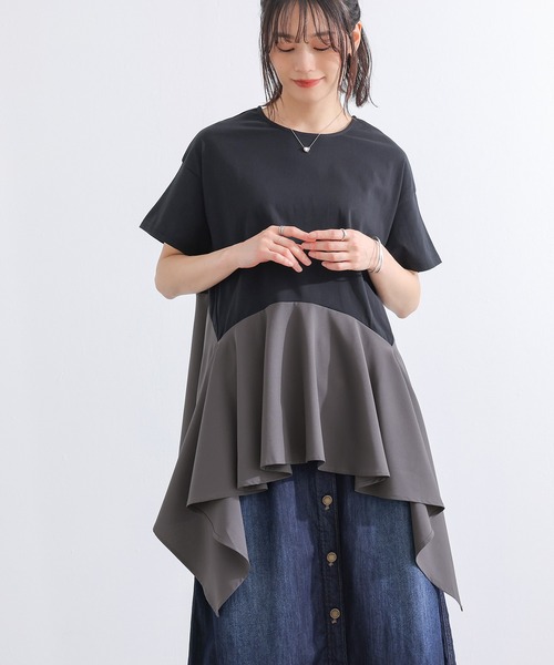 n'OrLABEL（ノアールレーベル）の「【接触冷感】異素材ヘムラインカットソー（Tシャツ/カットソー・レディース・ブラック/ブルー・1/2）」の19枚目の写真