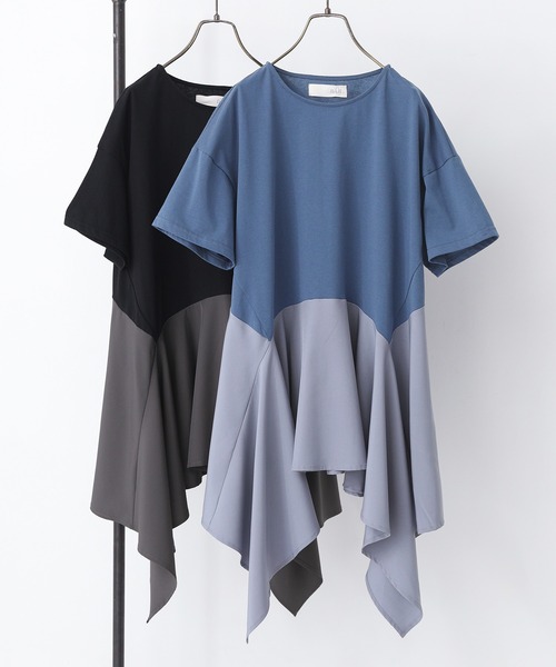 n'OrLABEL（ノアールレーベル）の「【接触冷感】異素材ヘムラインカットソー（Tシャツ/カットソー・レディース・ブラック/ブルー・1/2）」の3枚目の写真