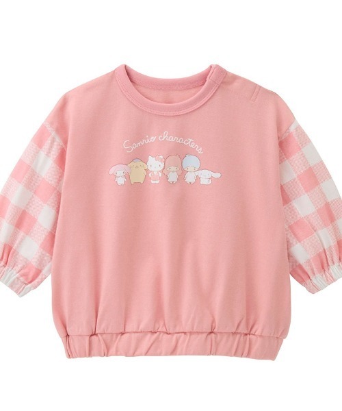 Belle Maison(ベルメゾン)の「チェック袖プリント長袖Tシャツ「サンリオキャラクターズ」(Tシャツ/カットソー・キッズ・ピンク系その他4/ミント・80/90/100/110/120)」の1枚目の写真
