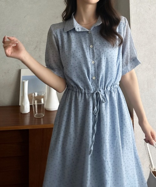 Eclat one（エクラワン）の「【Eclat one】小花柄 ウエストマーク シャツワンピース（シャツワンピース・レディース・ブルー/アイボリー/ブラック・FREE）」の8枚目の写真