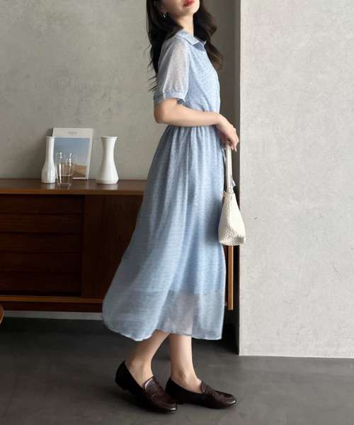 Eclat one（エクラワン）の「【Eclat one】小花柄 ウエストマーク シャツワンピース（シャツワンピース・レディース・ブルー/アイボリー/ブラック・FREE）」の5枚目の写真