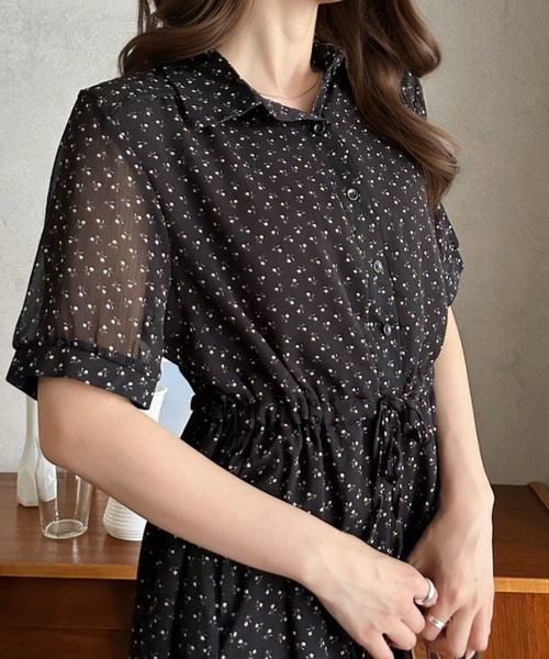 Eclat one（エクラワン）の「【Eclat one】小花柄 ウエストマーク シャツワンピース（シャツワンピース・レディース・ブルー/アイボリー/ブラック・FREE）」の17枚目の写真