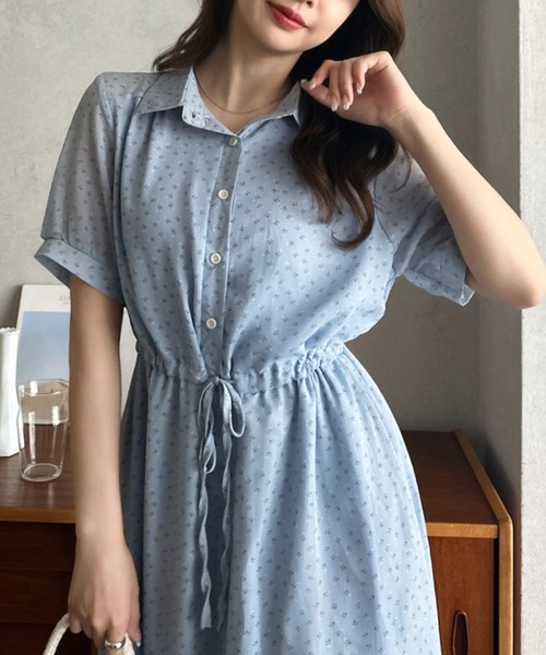 Eclat one（エクラワン）の「【Eclat one】小花柄 ウエストマーク シャツワンピース（シャツワンピース・レディース・ブルー/アイボリー/ブラック・FREE）」の20枚目の写真