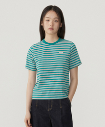 ウーマンストライプTシャツグリーン