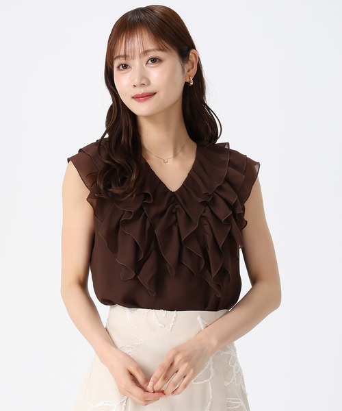 MISCH MASCH(ミッシュマッシュ)の「2026春夏新作 パウダーシフォンラッフルバックリボンブラウス(シャツ/ブラウス・レディース・ブラウン/ピンク/グレー・フリ-)」の4枚目の写真