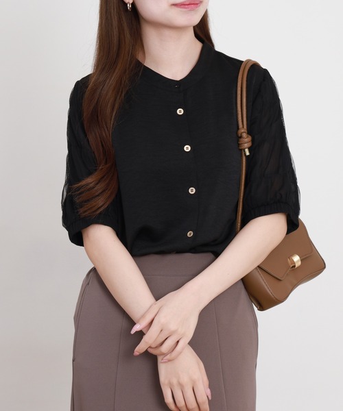 Anna Nicola(アンナニコラ)の「Anna Nicola シャーリングスリーブブラウス(シャツ/ブラウス・レディース・ブラック/ベージュ/ライトグリーン・38)」の7枚目の写真
