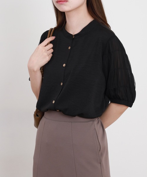 Anna Nicola(アンナニコラ)の「Anna Nicola シャーリングスリーブブラウス(シャツ/ブラウス・レディース・ブラック/ベージュ/ライトグリーン・38)」の10枚目の写真