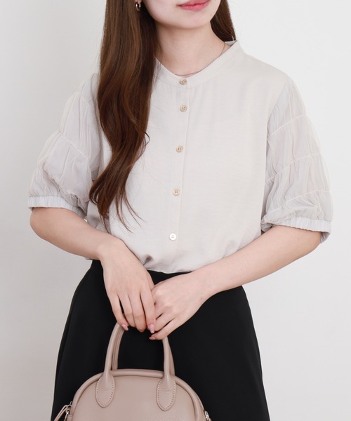 Anna Nicola(アンナニコラ)の「Anna Nicola シャーリングスリーブブラウス(シャツ/ブラウス・レディース・ブラック/ベージュ/ライトグリーン・38)」の14枚目の写真