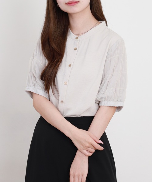 Anna Nicola(アンナニコラ)の「Anna Nicola シャーリングスリーブブラウス(シャツ/ブラウス・レディース・ブラック/ベージュ/ライトグリーン・38)」の16枚目の写真