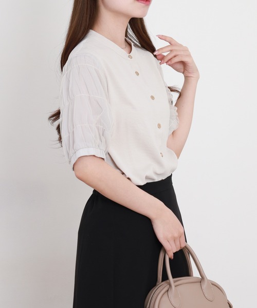 Anna Nicola(アンナニコラ)の「Anna Nicola シャーリングスリーブブラウス(シャツ/ブラウス・レディース・ブラック/ベージュ/ライトグリーン・38)」の18枚目の写真