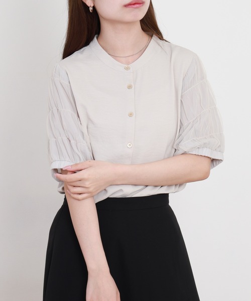 Anna Nicola(アンナニコラ)の「Anna Nicola シャーリングスリーブブラウス(シャツ/ブラウス・レディース・ブラック/ベージュ/ライトグリーン・38)」の17枚目の写真
