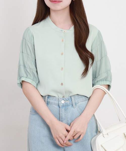 Anna Nicola(アンナニコラ)の「Anna Nicola シャーリングスリーブブラウス(シャツ/ブラウス・レディース・ブラック/ベージュ/ライトグリーン・38)」の22枚目の写真