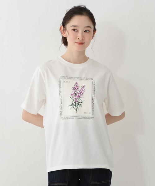 Afternoon Tea(アフタヌーンティー)の「フラワープリントTシャツ/カンパニュラ(Tシャツ/カットソー・レディース・オフホワイト/チャコールグレー・MEDIUM)」の1枚目の写真