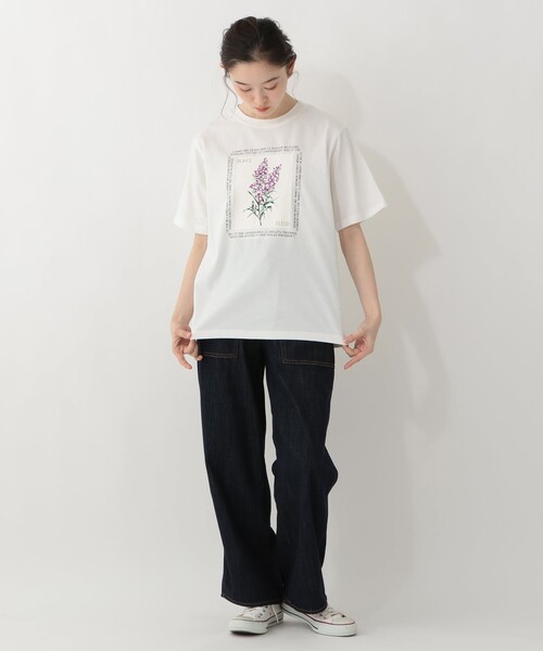 Afternoon Tea(アフタヌーンティー)の「フラワープリントTシャツ/カンパニュラ(Tシャツ/カットソー・レディース・オフホワイト/チャコールグレー・MEDIUM)」の5枚目の写真