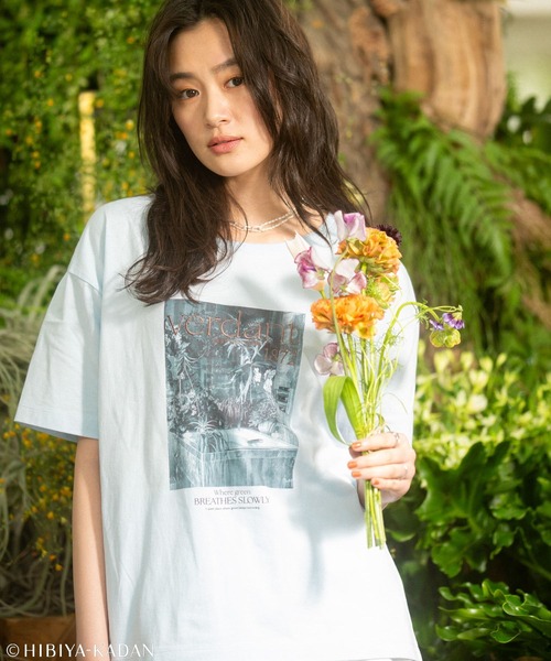 Green Parks(グリーンパークス)の「日比谷花壇コラボモノクロTEE(Tシャツ/カットソー・レディース・オフホワイト/サックスブルー・FREE)」の4枚目の写真