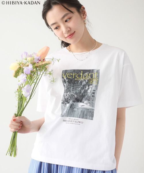 Green Parks(グリーンパークス)の「日比谷花壇コラボモノクロTEE(Tシャツ/カットソー・レディース・オフホワイト/サックスブルー・FREE)」の7枚目の写真