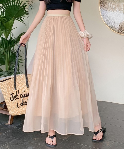 AMAJI（アマジ）の「プリーツ メッシュ マーメイドシルエット ロングスカート（スカート・レディース・ライトピンク/ホワイト/ベージュ・SMALL/MEDIUM/LARGE/X-LARGE）」の2枚目の写真