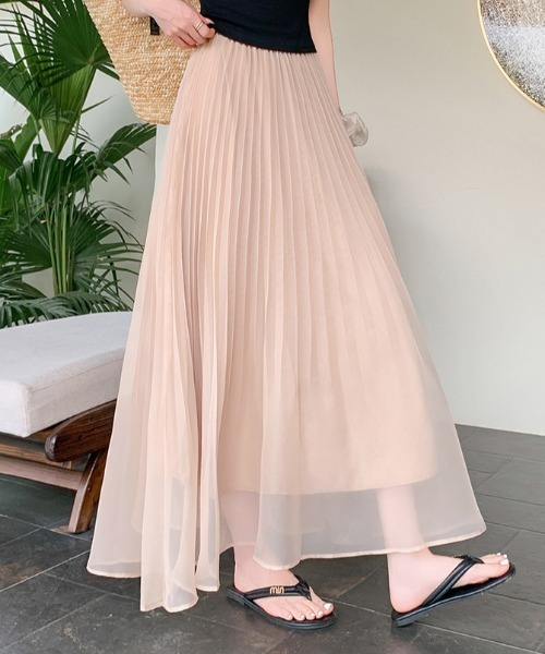 AMAJI（アマジ）の「プリーツ メッシュ マーメイドシルエット ロングスカート（スカート・レディース・ライトピンク/ホワイト/ベージュ・SMALL/MEDIUM/LARGE/X-LARGE）」の4枚目の写真
