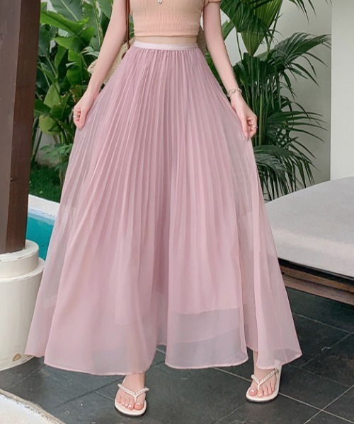 AMAJI（アマジ）の「プリーツ メッシュ マーメイドシルエット ロングスカート（スカート・レディース・ライトピンク/ホワイト/ベージュ・SMALL/MEDIUM/LARGE/X-LARGE）」の8枚目の写真