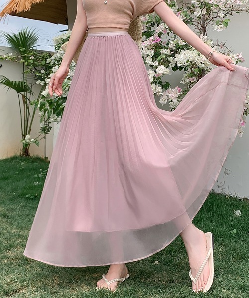 AMAJI（アマジ）の「プリーツ メッシュ マーメイドシルエット ロングスカート（スカート・レディース・ライトピンク/ホワイト/ベージュ・SMALL/MEDIUM/LARGE/X-LARGE）」の9枚目の写真
