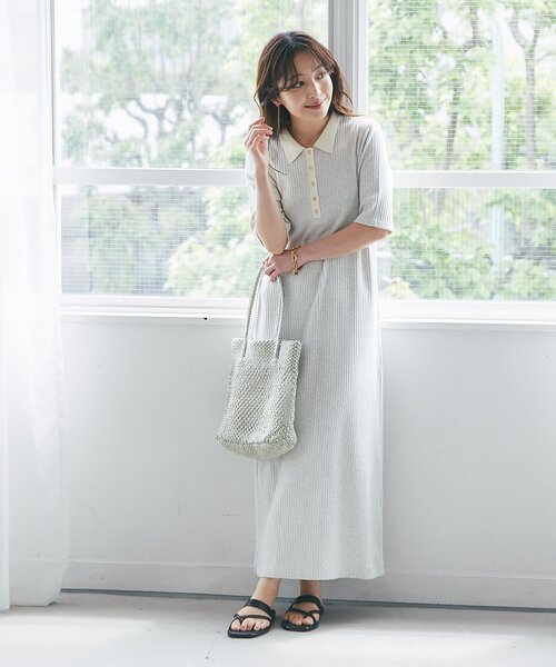 La boutique BonBon(ラブティックボンボン)の「【ヘルシー気分】ポロTEEワンピース(ワンピース・レディース・ライトグレー/ネイビー・FREE)」の5枚目の写真