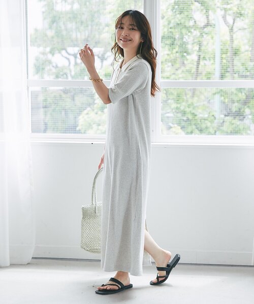 La boutique BonBon(ラブティックボンボン)の「【ヘルシー気分】ポロTEEワンピース(ワンピース・レディース・ライトグレー/ネイビー・FREE)」の4枚目の写真
