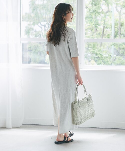 La boutique BonBon(ラブティックボンボン)の「【ヘルシー気分】ポロTEEワンピース(ワンピース・レディース・ライトグレー/ネイビー・FREE)」の3枚目の写真