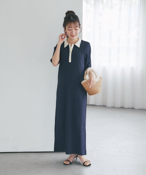La boutique BonBon(ラブティックボンボン)の「【ヘルシー気分】ポロTEEワンピース(ワンピース・レディース・ライトグレー/ネイビー・FREE)」の9枚目の写真
